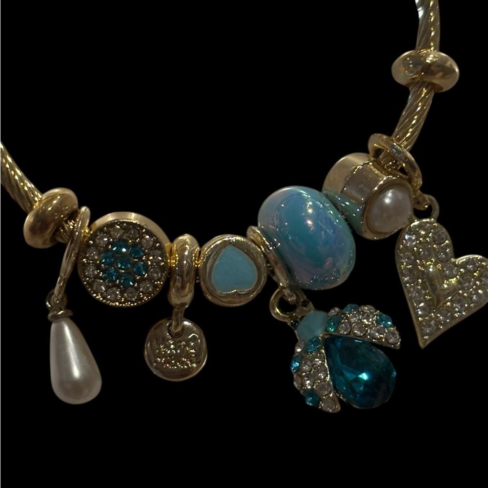 Gold-Tone Charm Bracelet – Blue, Pearl & Crystal Accents - Picture 4 of 6